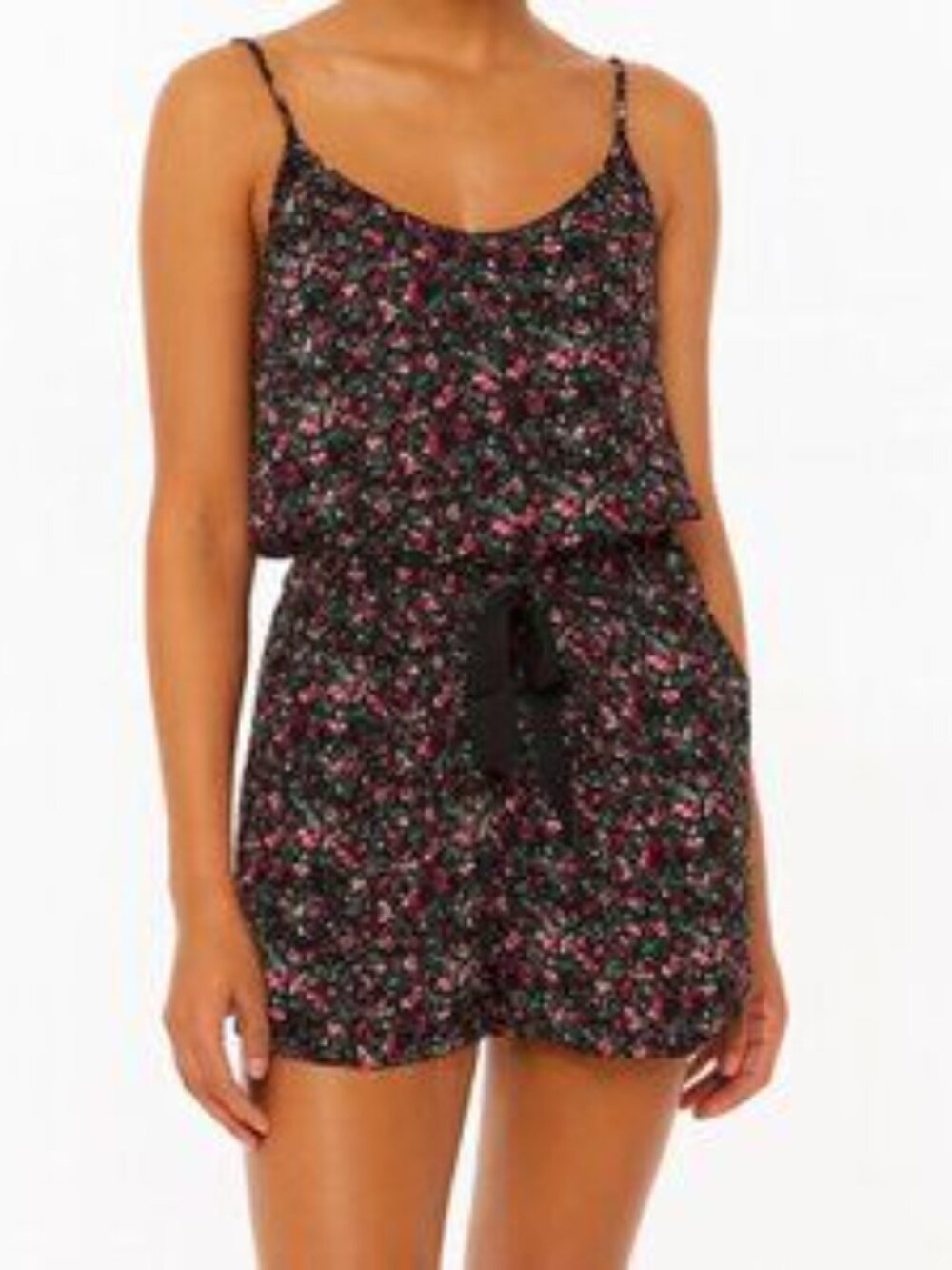 Wilfred Dark Floral 100% Silk Strappy Romper - Picture 3 of 6